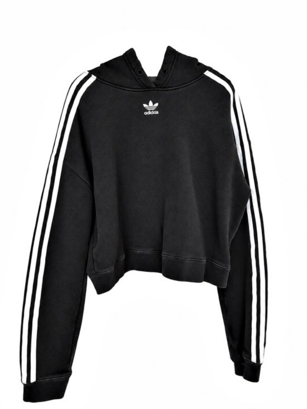 ADIDAS Originals Adicolor Hoodie Striped Crop Hoodie in Black & White